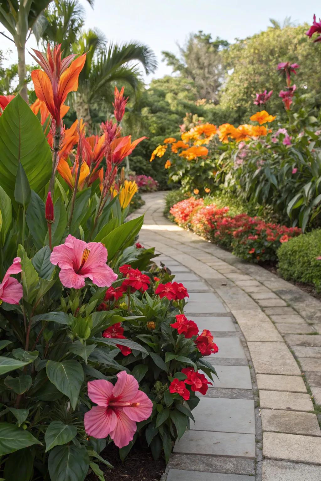 Exotic plants creating a tropical garden retreat