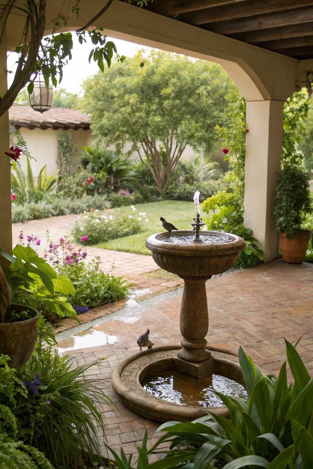 Water features bring a serene soundscape to your patio.