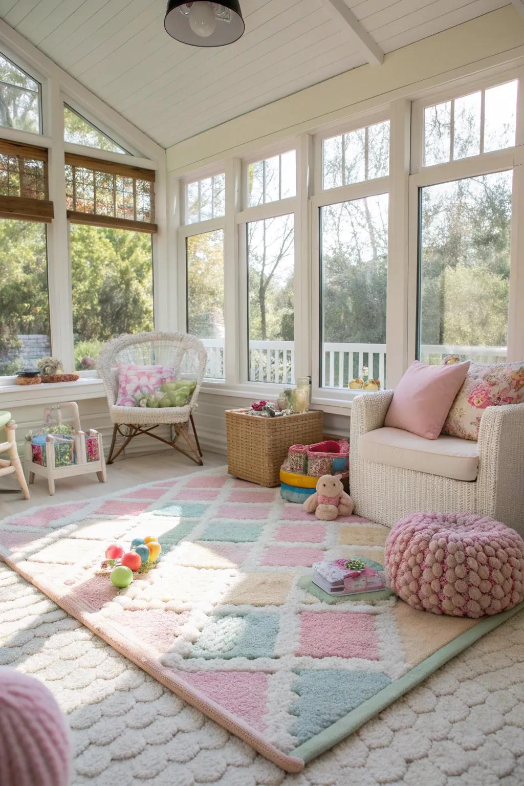 A playful zone for children on the sun porch.