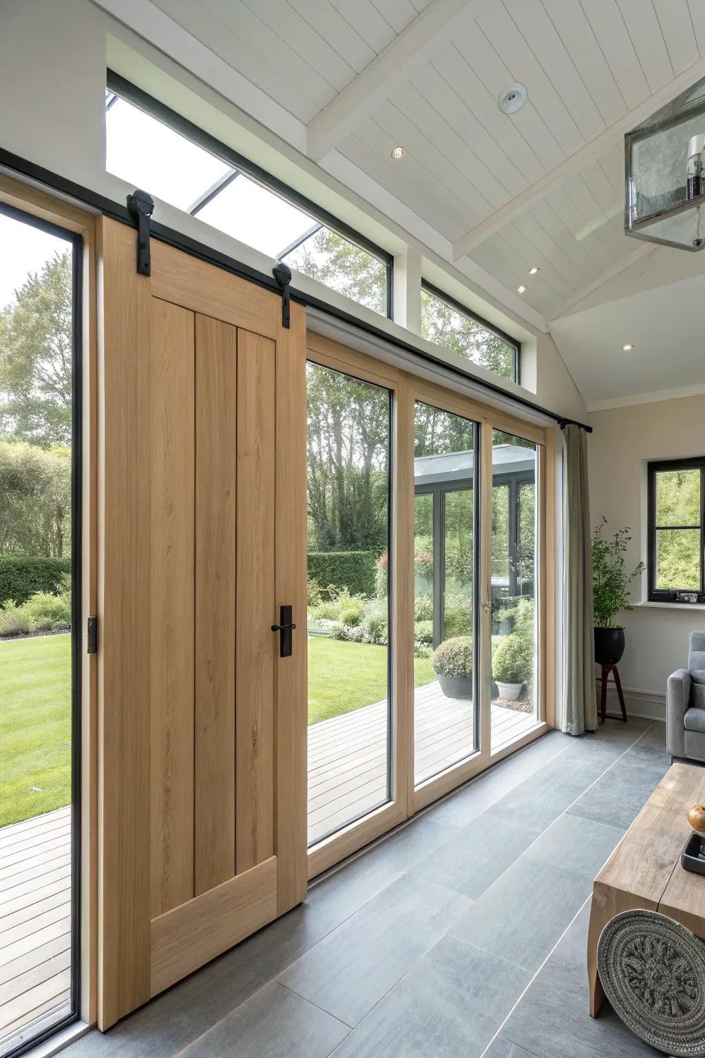 Modern barn doors blending rustic appeal with contemporary style.