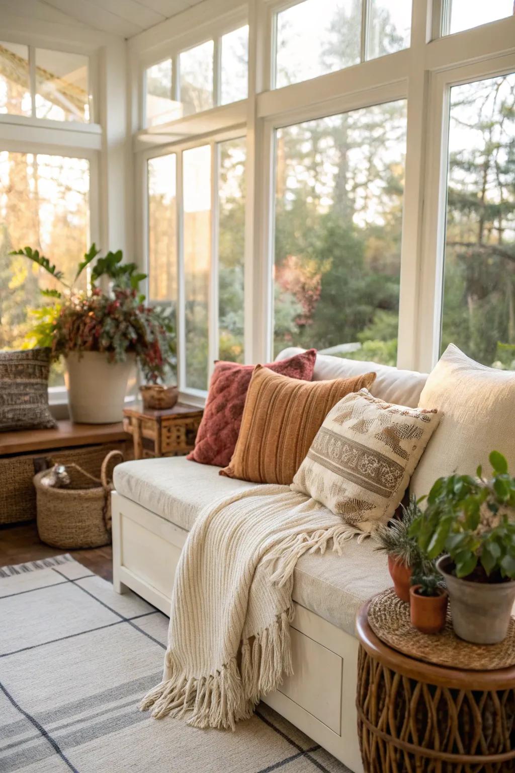 Throws and pillows add layers of comfort and style.