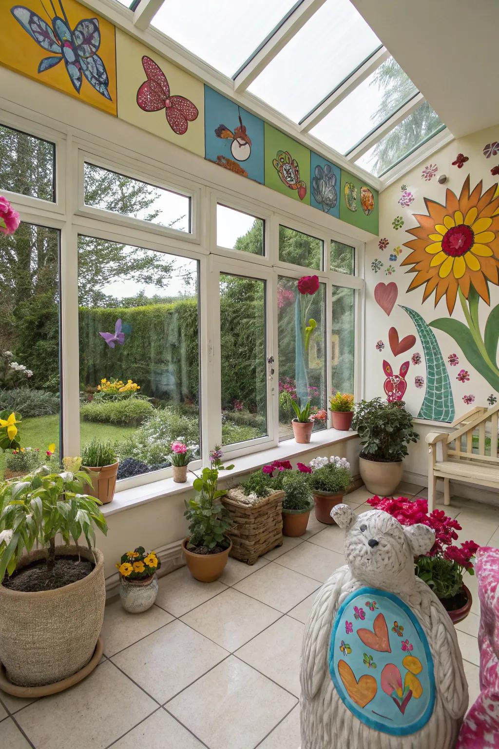 Add whimsy to your sunroom with artistic touches.