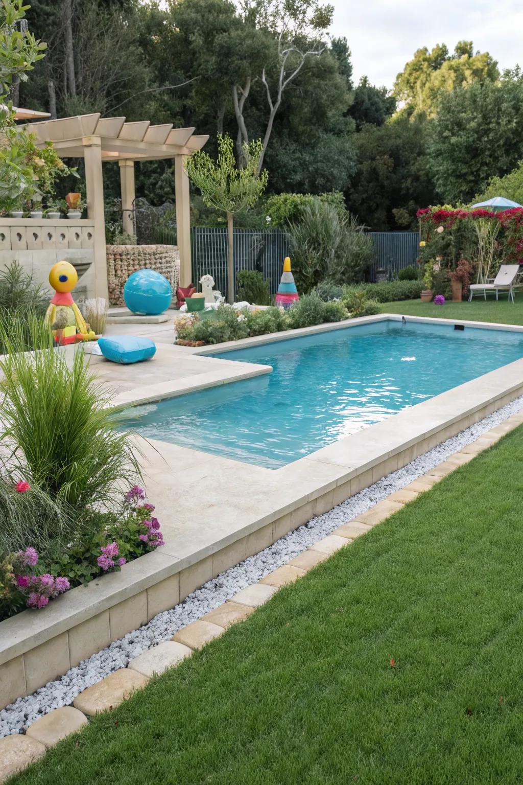Bullnose coping ensures safety and comfort.
