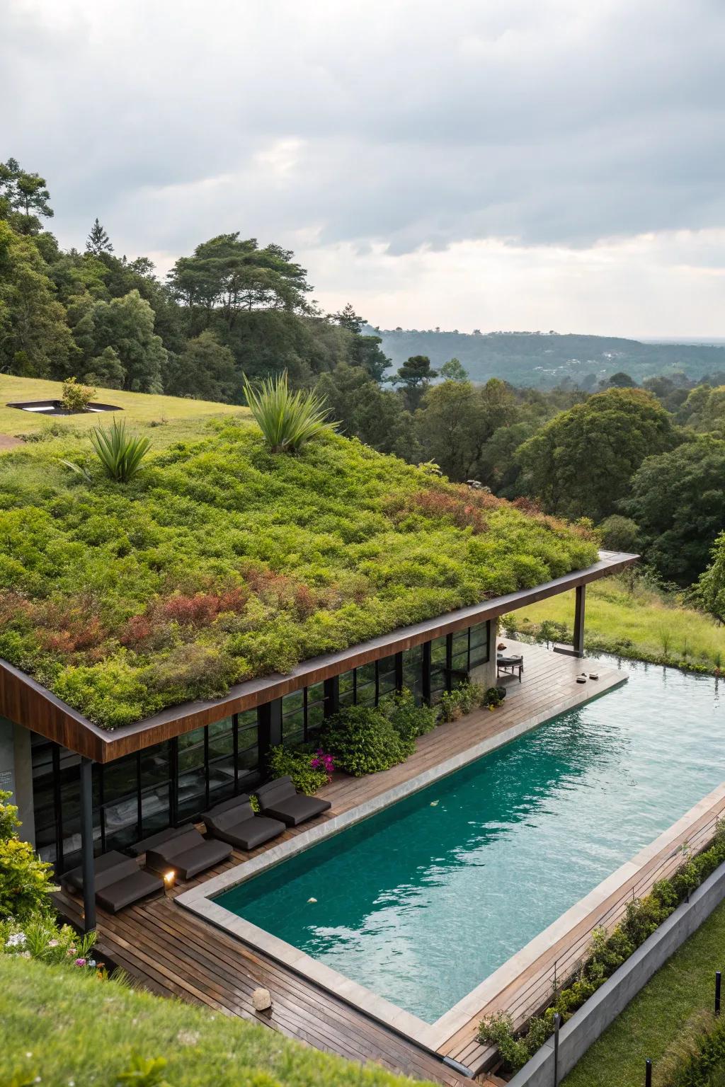 Green roofs offer eco-friendly insulation and beauty.