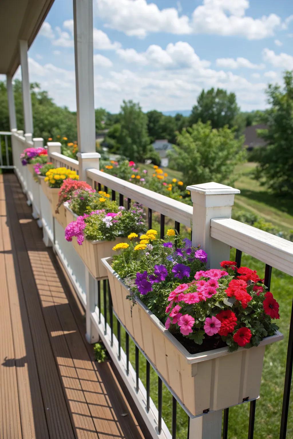 Maximize space by using railings for your garden displays.