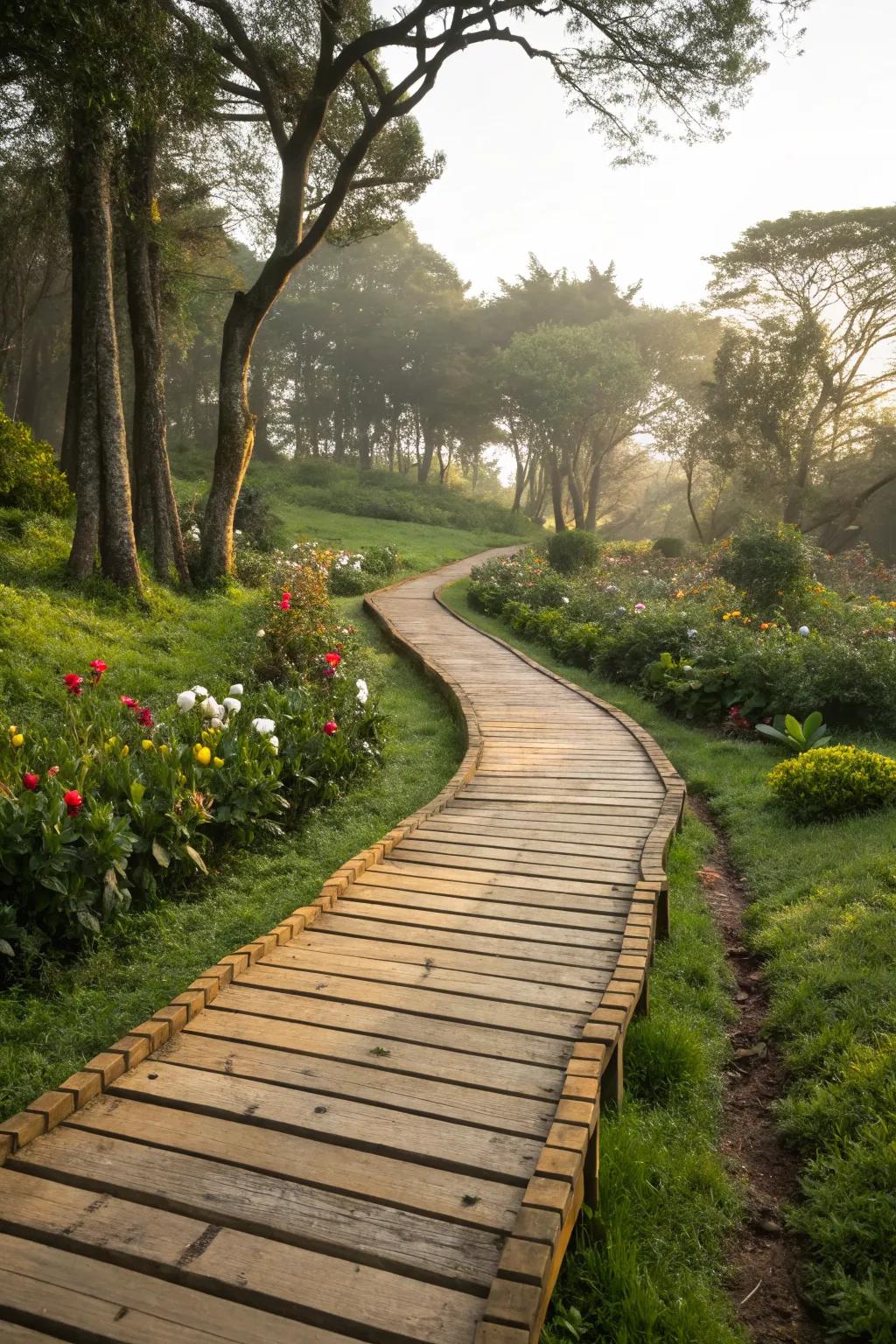 Roll-out wooden paths offer natural beauty and easy setup.