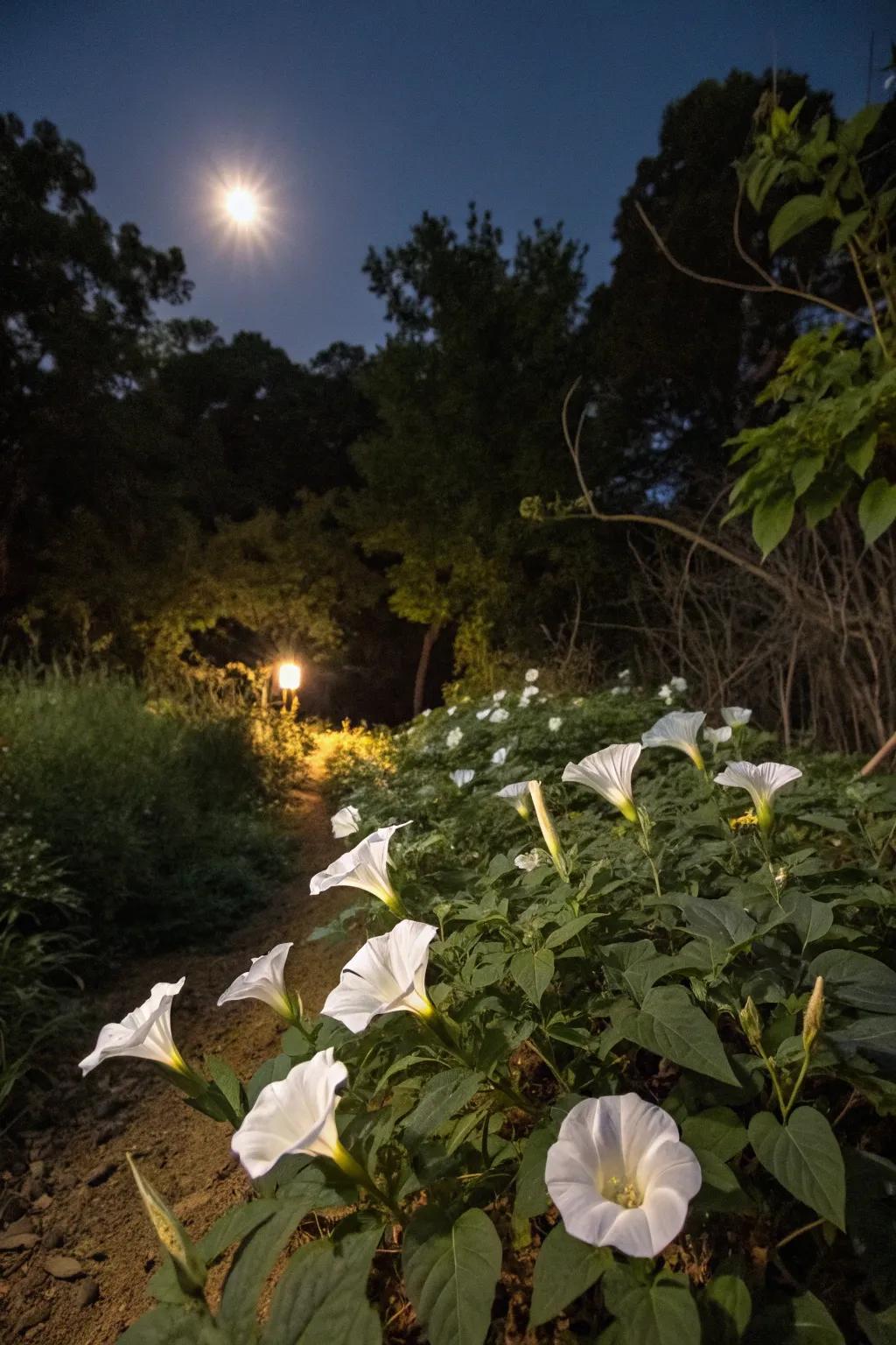 Night-blooming flowers create a captivating evening garden.