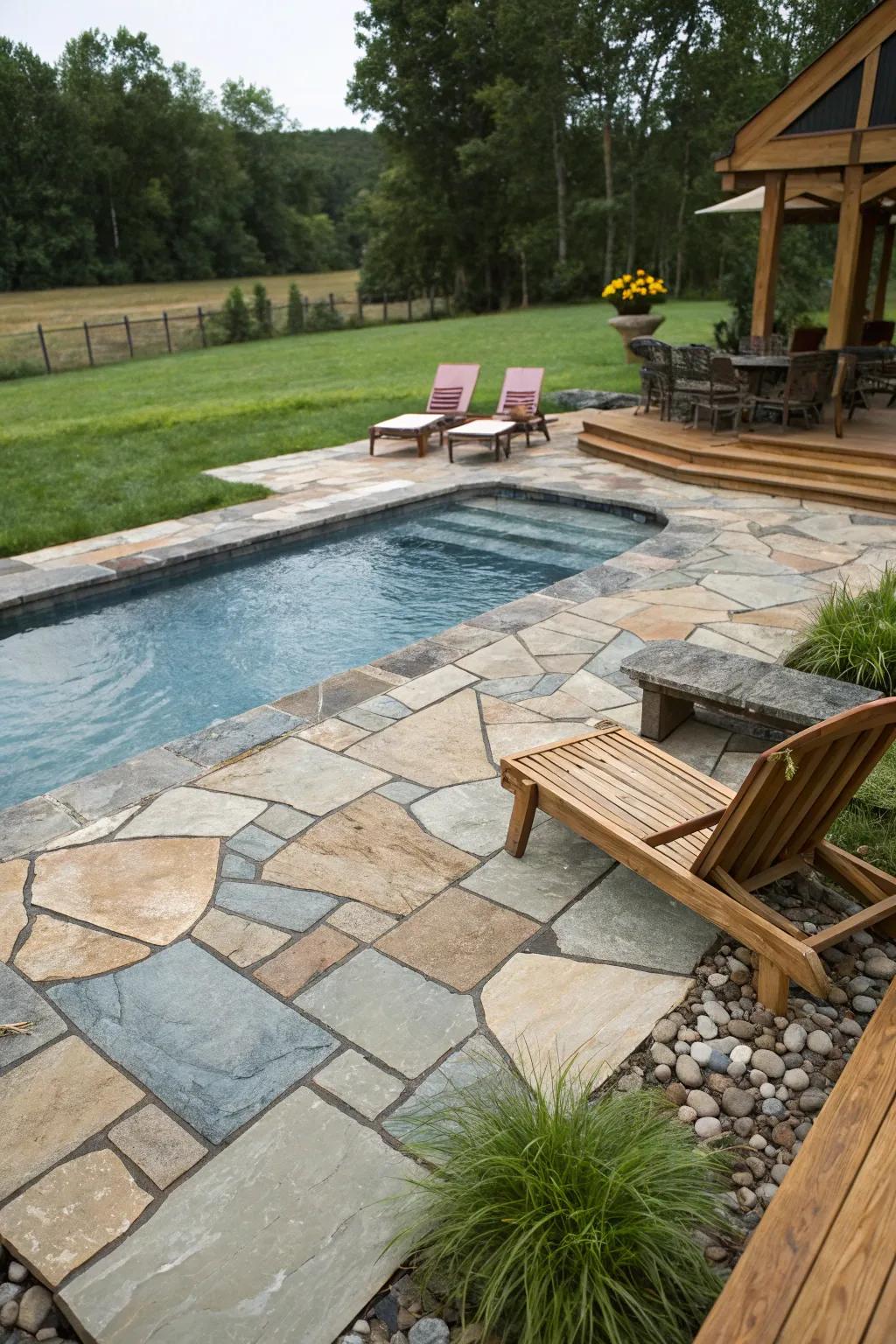 Textured zones around your pool add depth and interest.