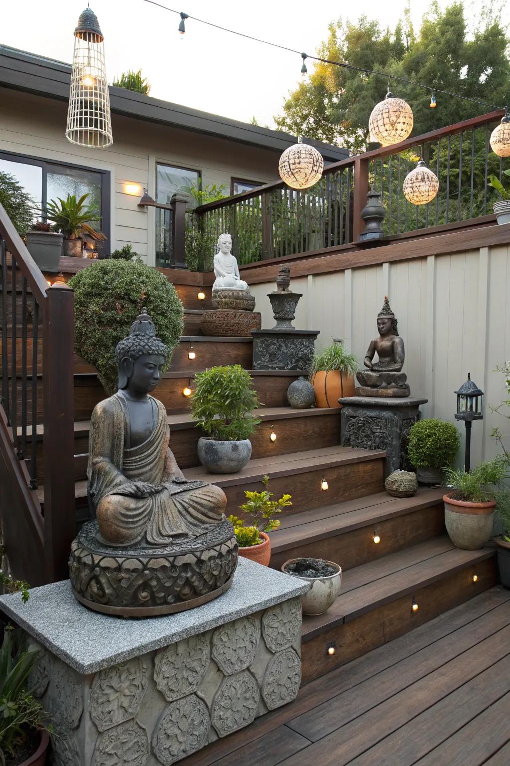 Artistic elements add personality to this tiered deck.
