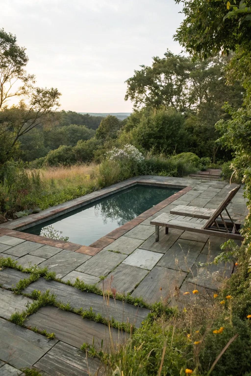 Slate tiles provide a rustic and earthy touch to your pool deck.