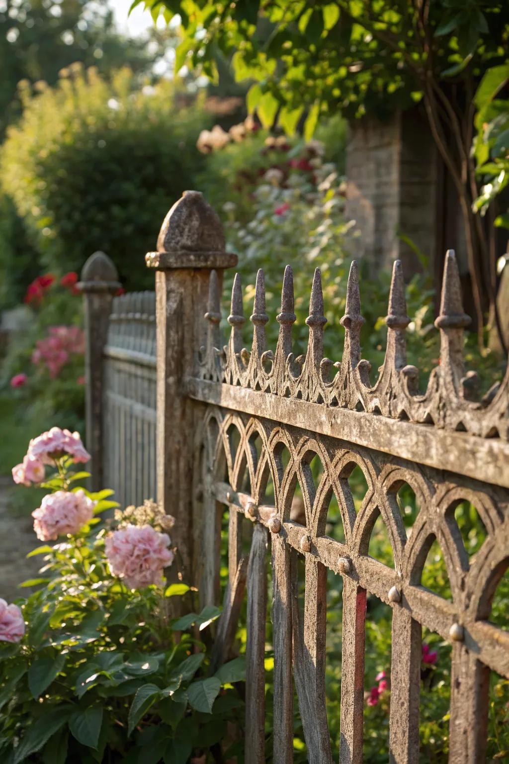 Textured surfaces transform a plain fence into a captivating feature.