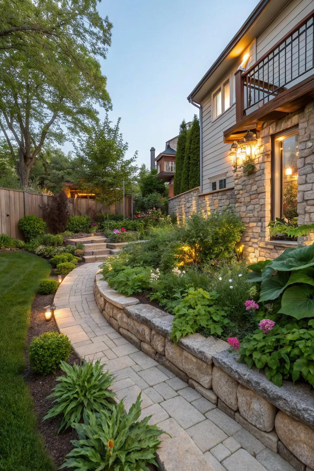 Stone elements add timeless elegance to the garden.