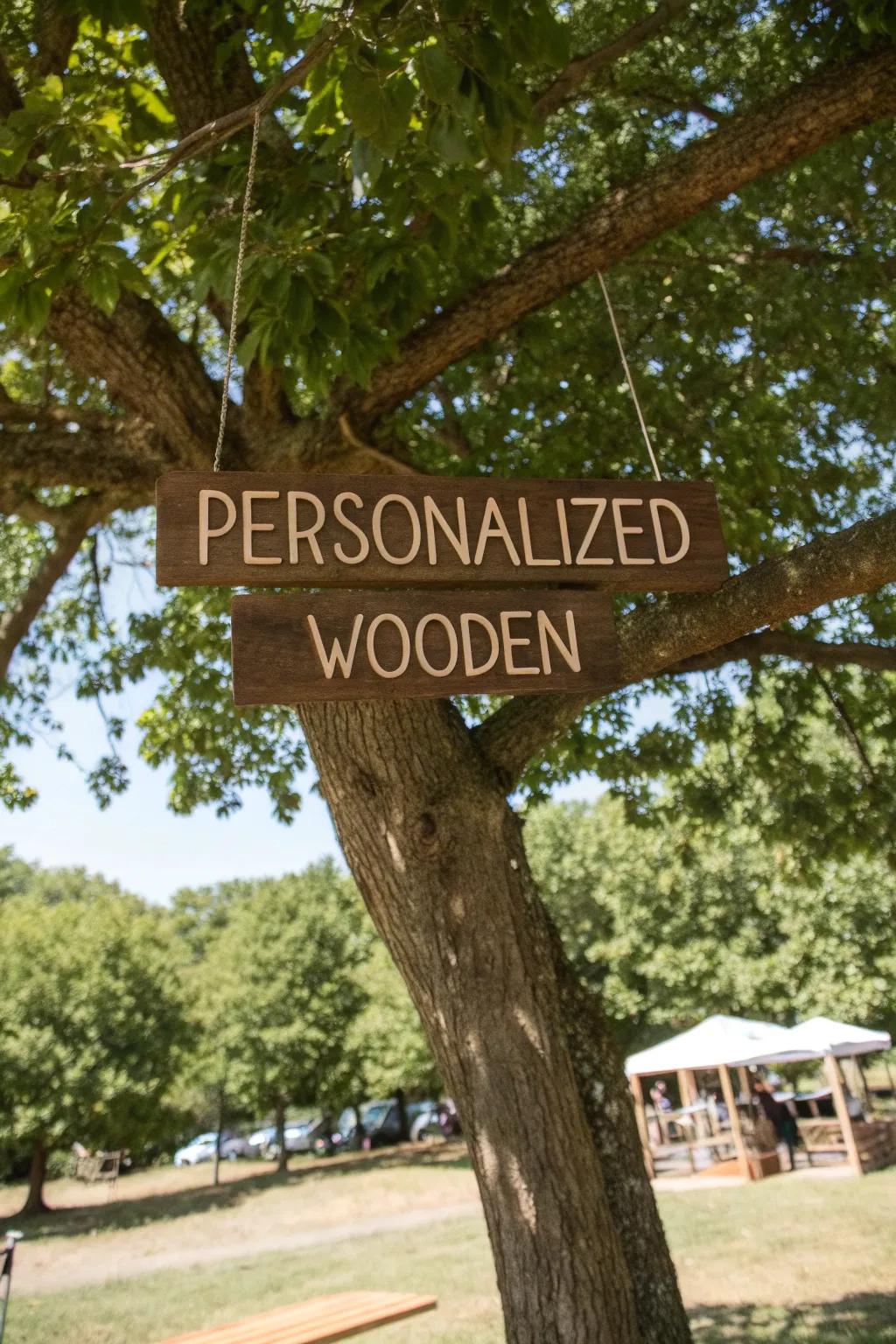 Tree with a personalized sign adding charm