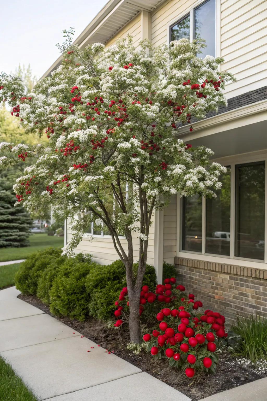 Snowbird Hawthorns charm with their seasonal flowers and berries.