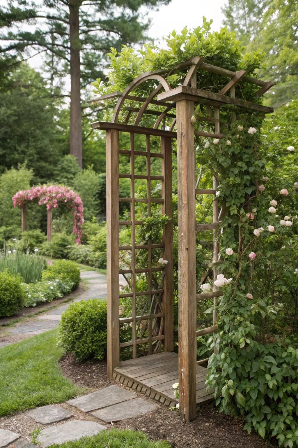 A folding trellis provides versatility and convenience.