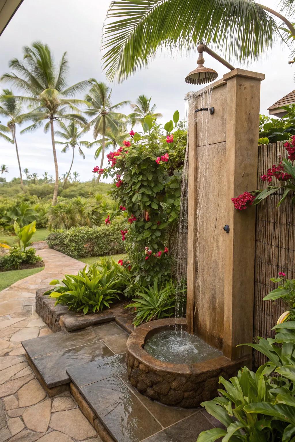 Enhance your shower experience with the soothing sounds of a nearby water feature.