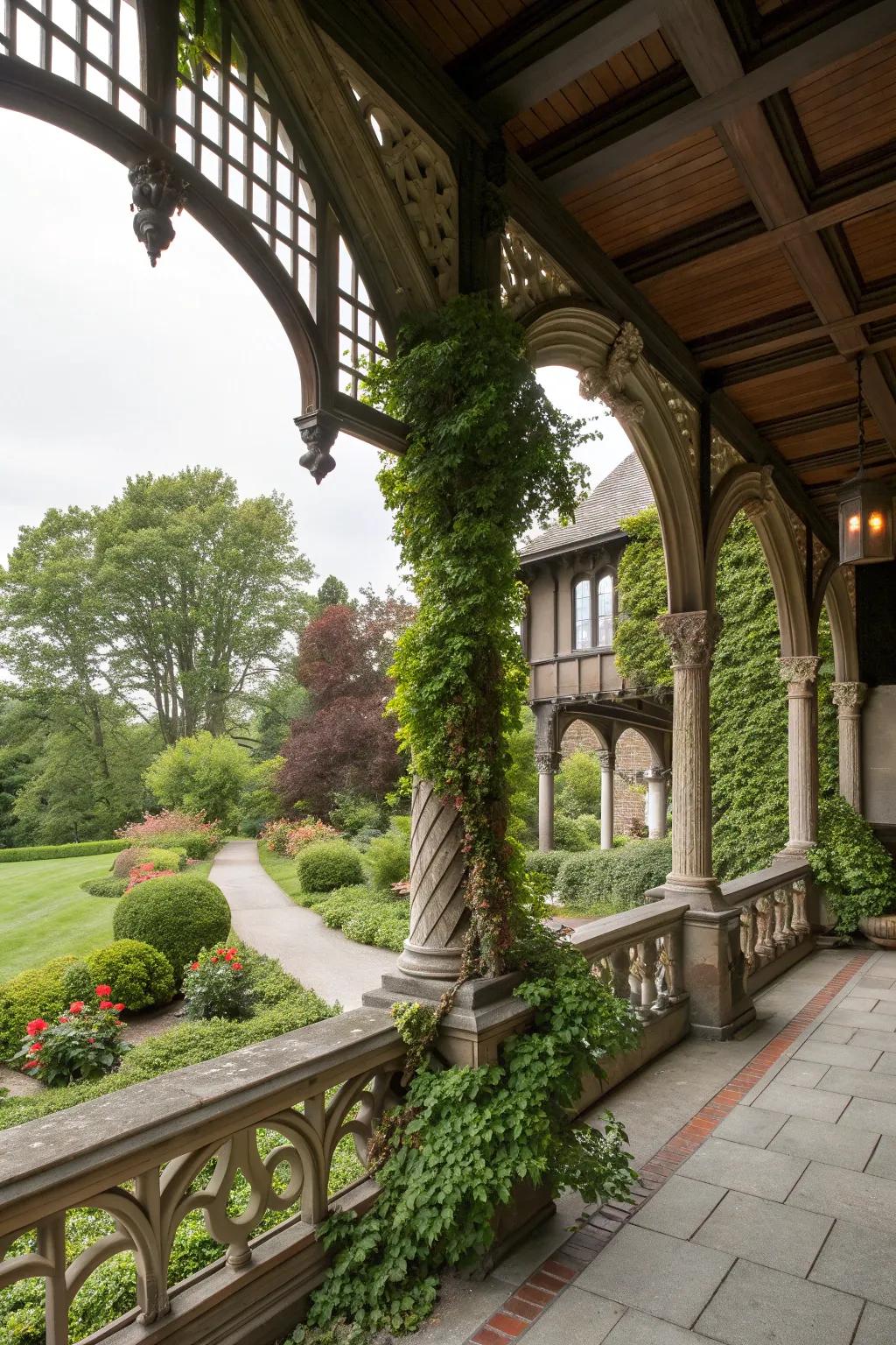 Round archways add a classic touch to this Tudor porch.