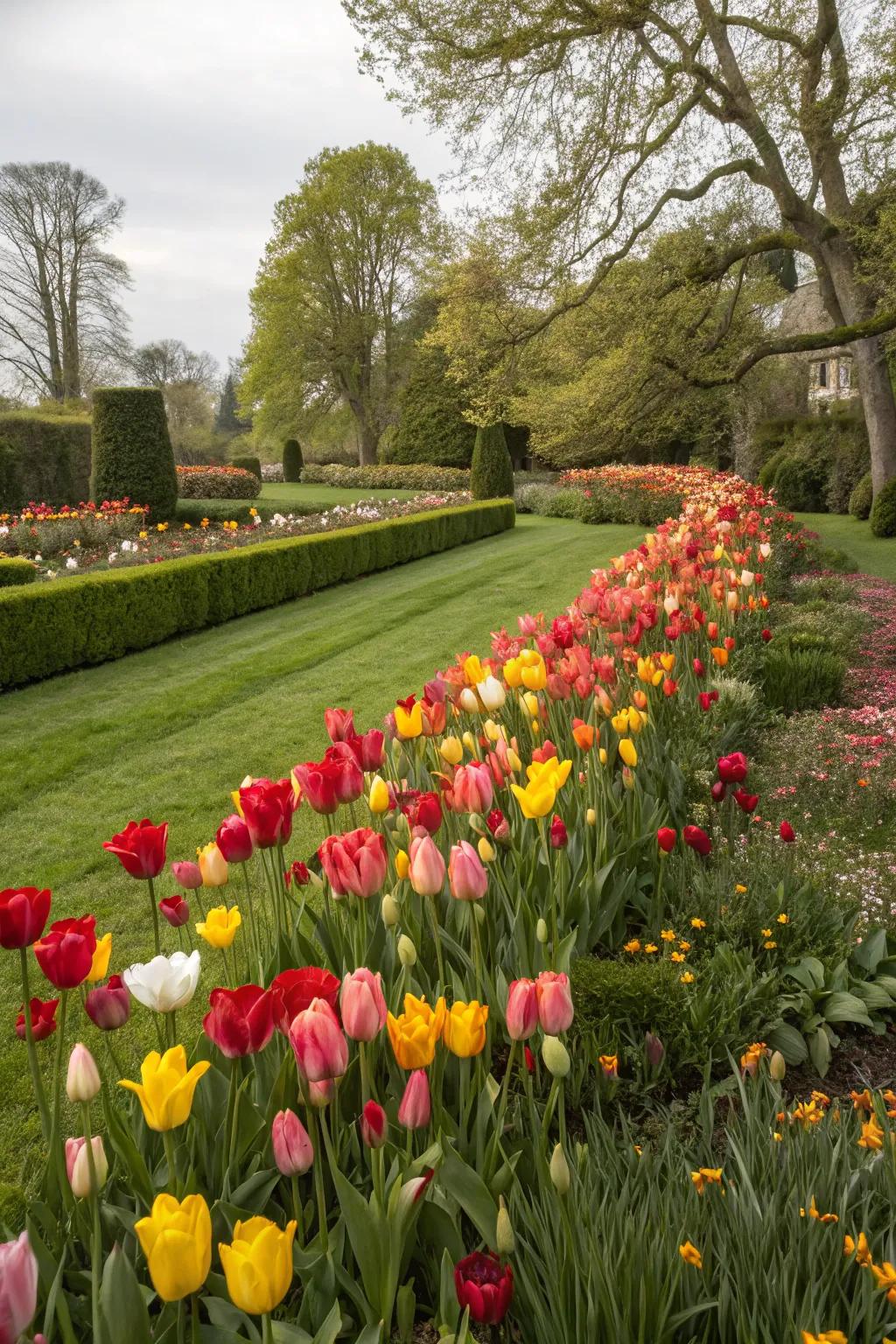 A wild tulip meadow offers a whimsical touch to large gardens.