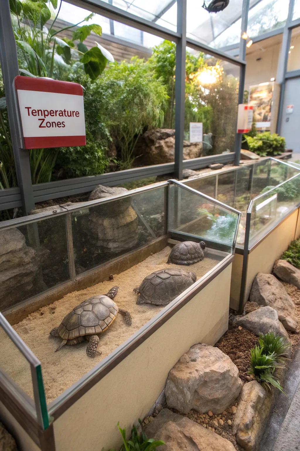 A habitat offering varied temperature zones for turtles.