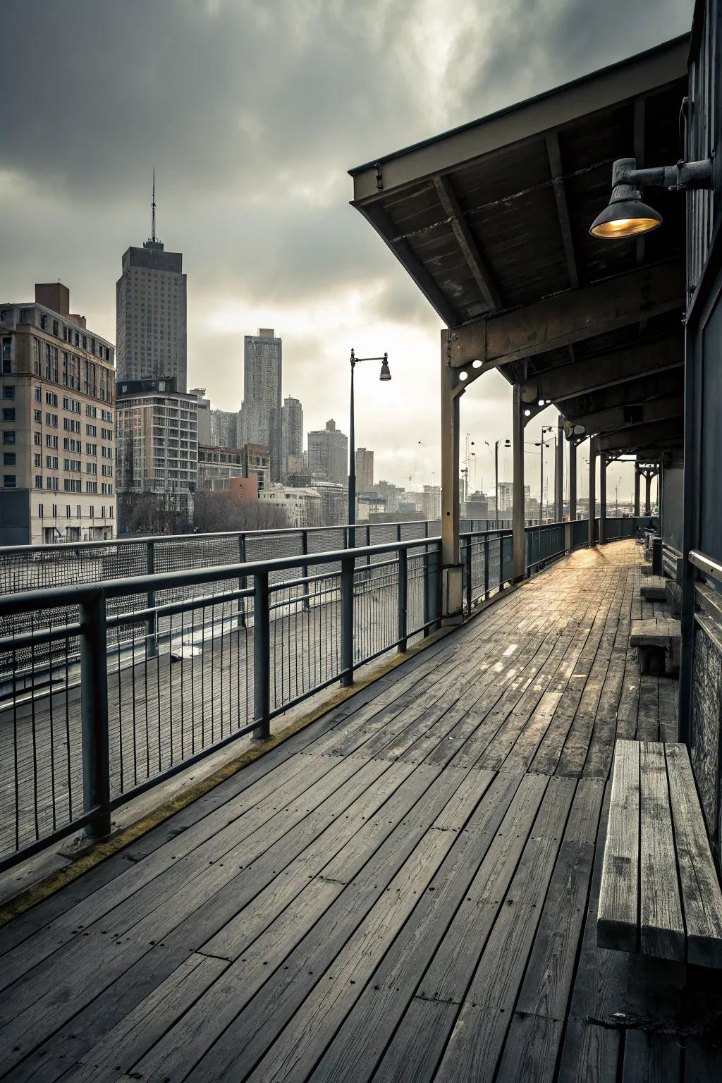 A modern monochrome mix of gray and black for an urban deck.
