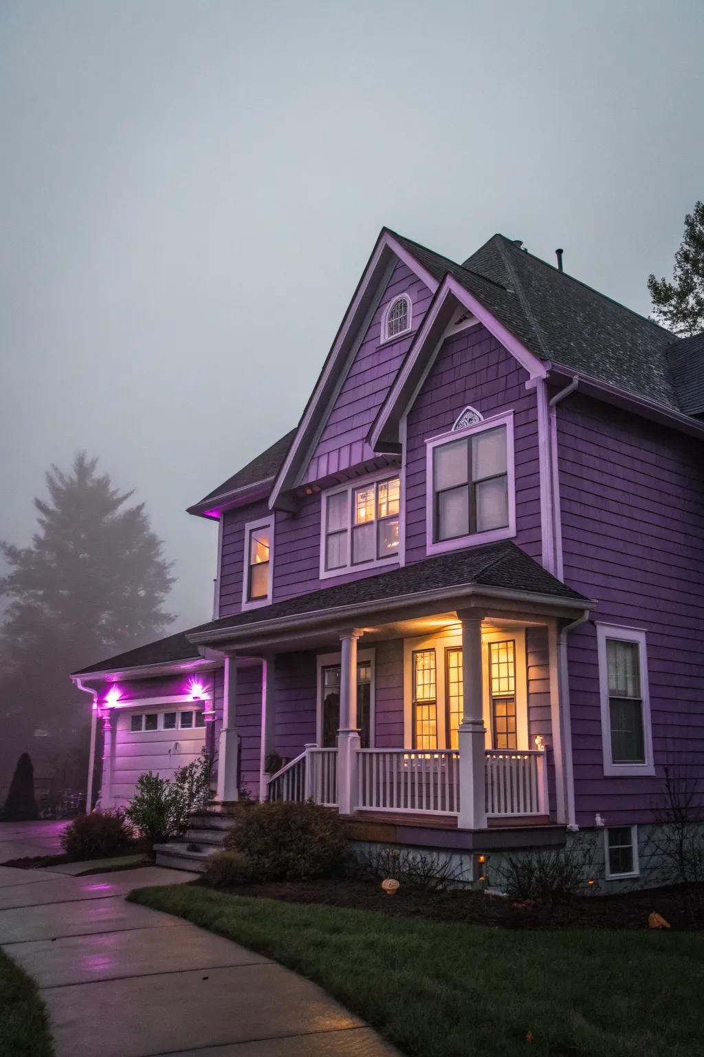 Moody purple and gray add an air of mystery and sophistication to this home.