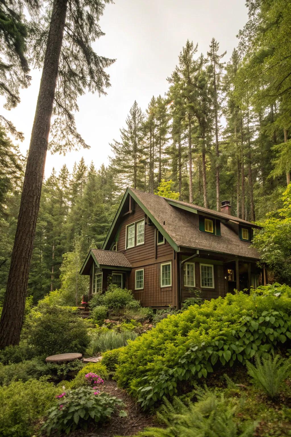 Brown and olive green offer rustic charm and blend with nature.