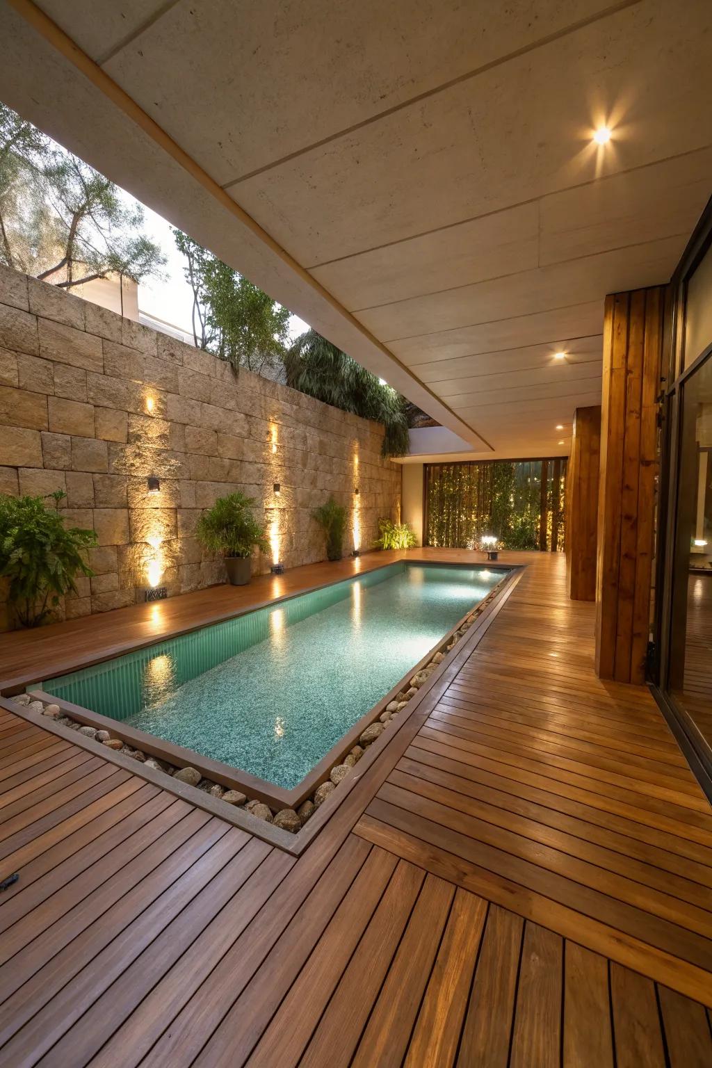 A pool deck that perfectly complements the underground pool design.