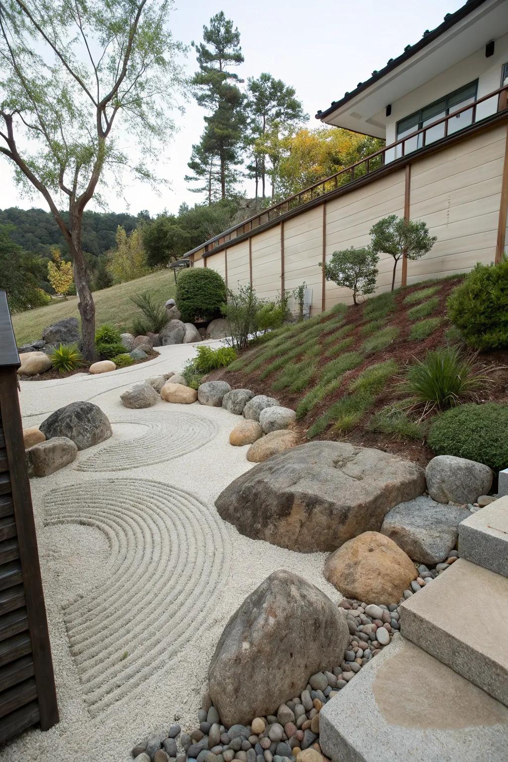 A rock garden adds peace and simplicity.