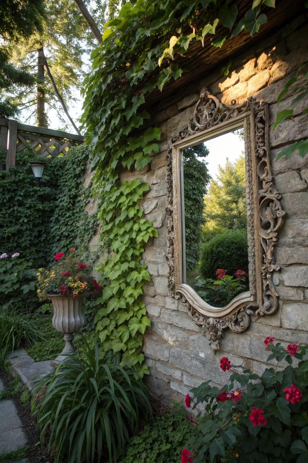 Use mirrors to enhance your garden's depth and light.