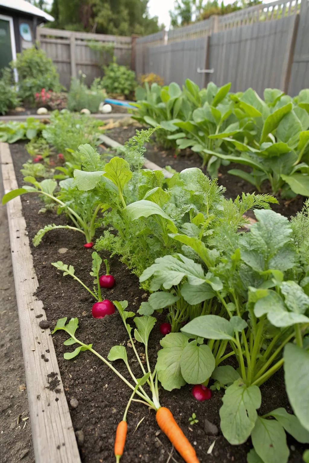 Radishes and carrots: a harmonious interplanting.