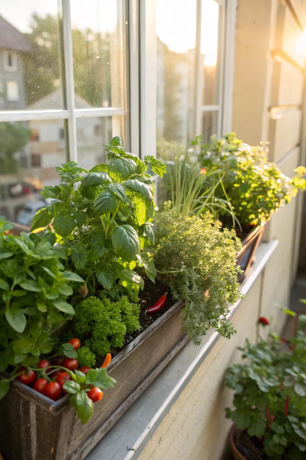 Window boxes bring vegetables right to your windowsill.