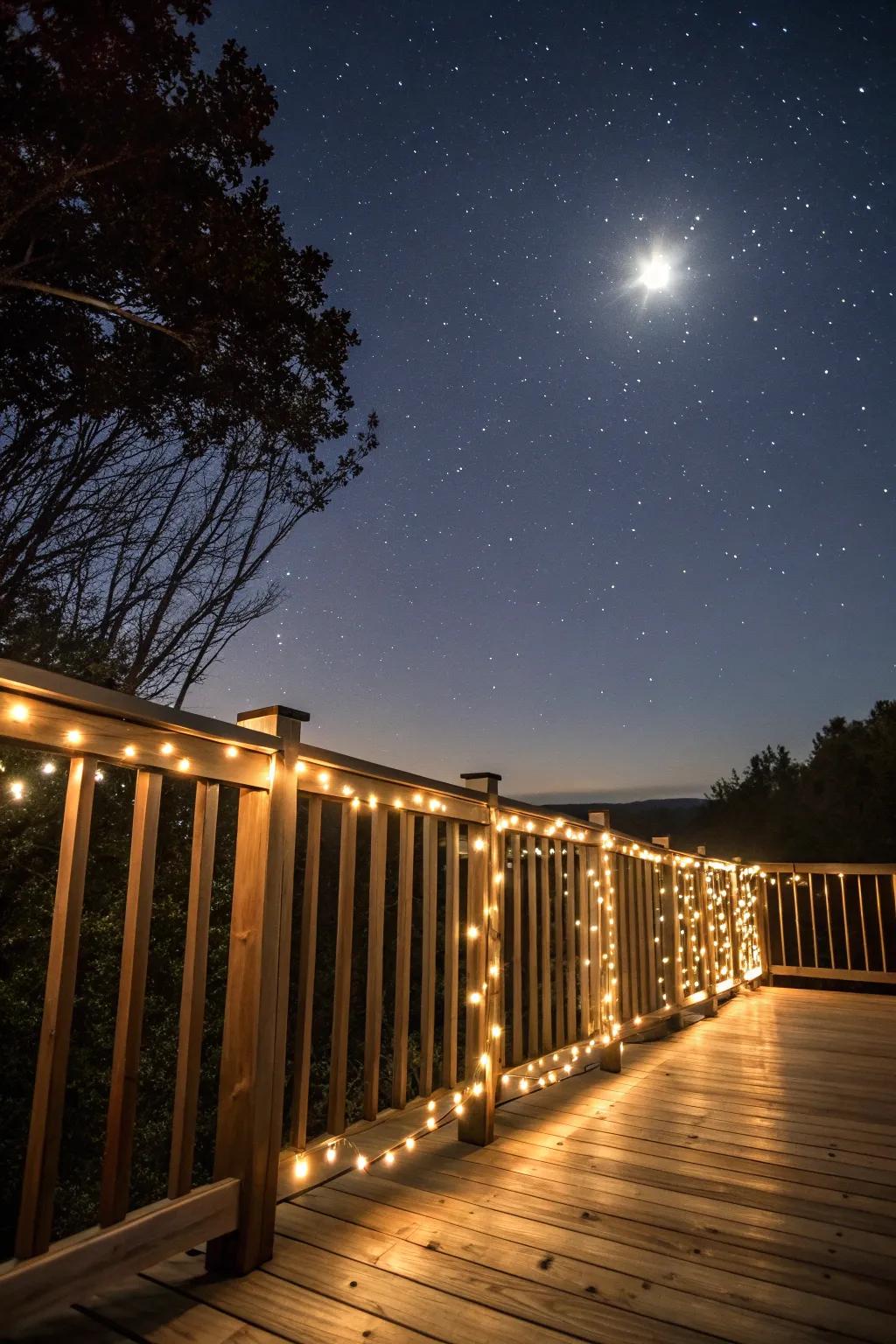 Twinkling lights in railings creating a magical ambiance.