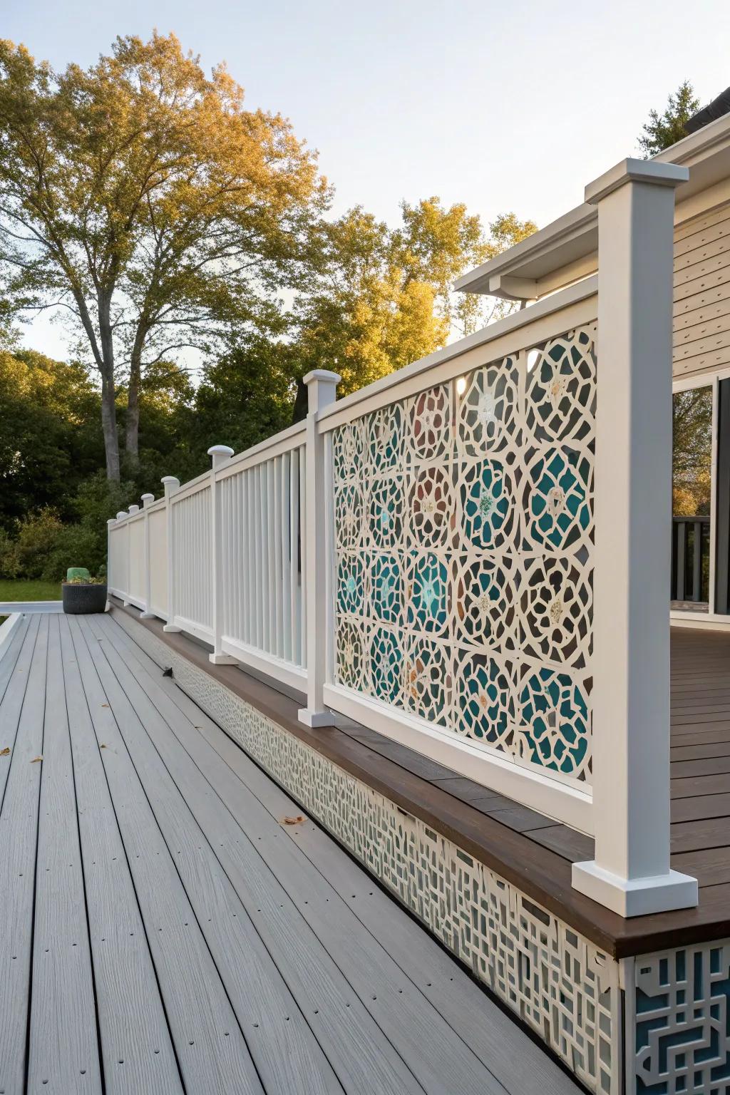 Mosaic patterns offer a modern twist to lattice skirting.