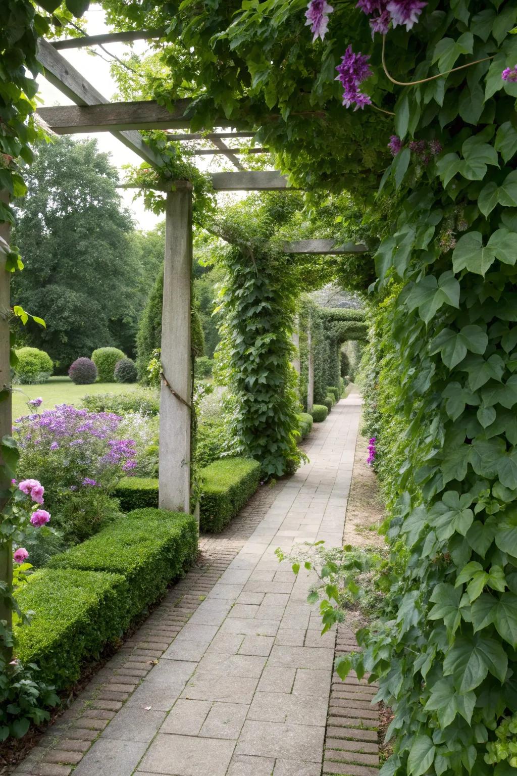 Vertical planting along garden path