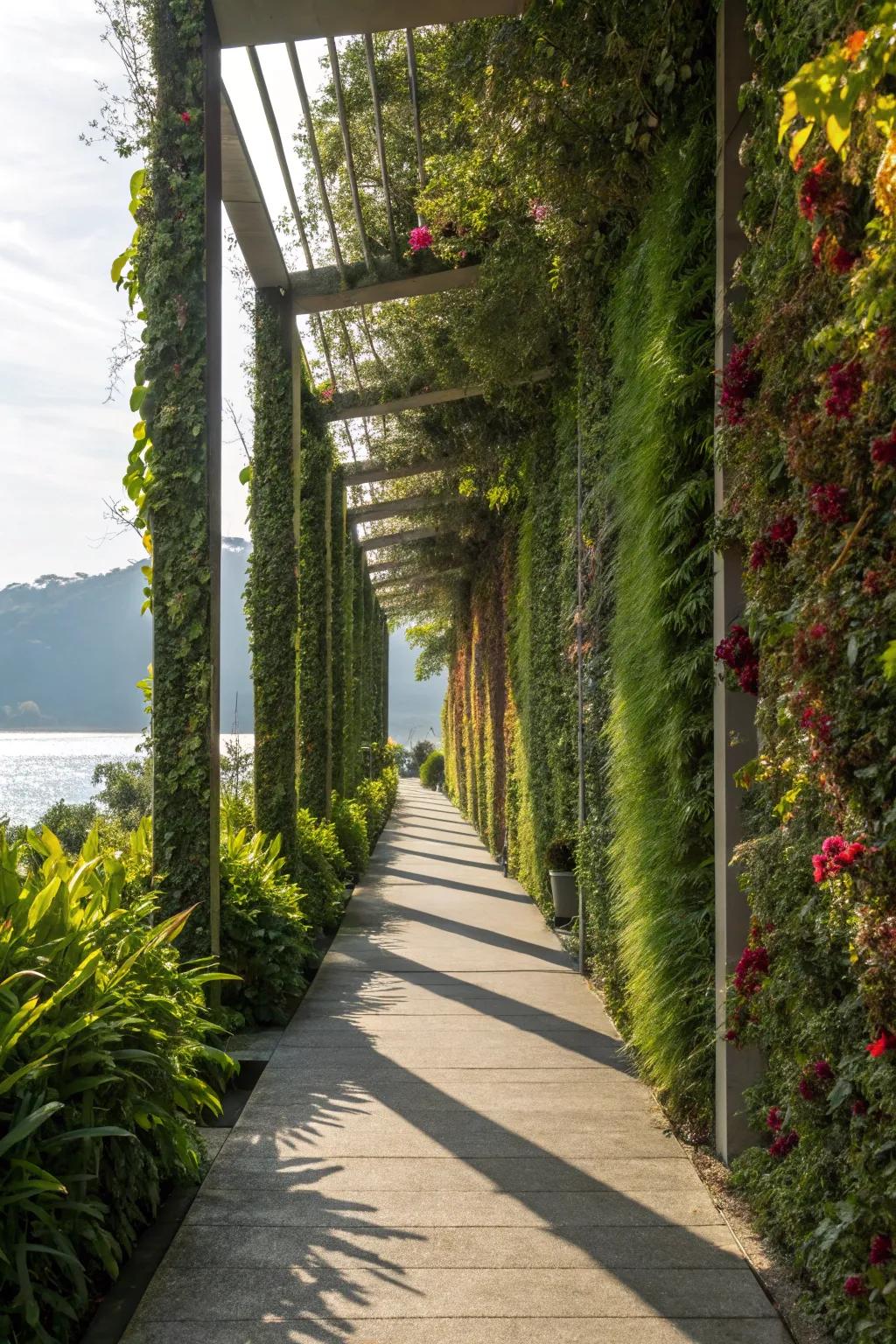 Elevate your walkway with stunning vertical gardens.
