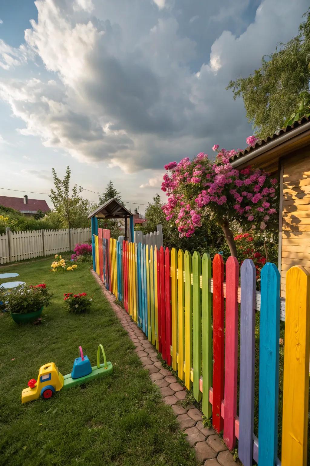 Bring vibrancy to your garden with a splash of color on your wooden fence.