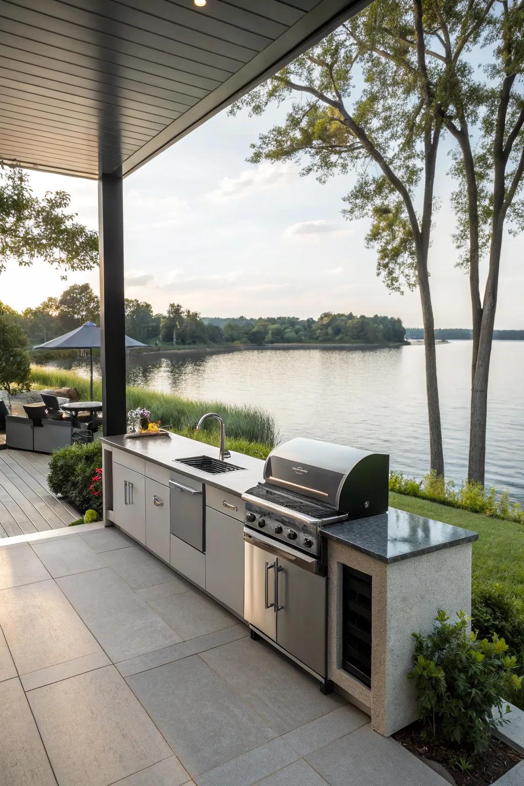 An outdoor kitchen makes alfresco dining and entertaining a breeze.