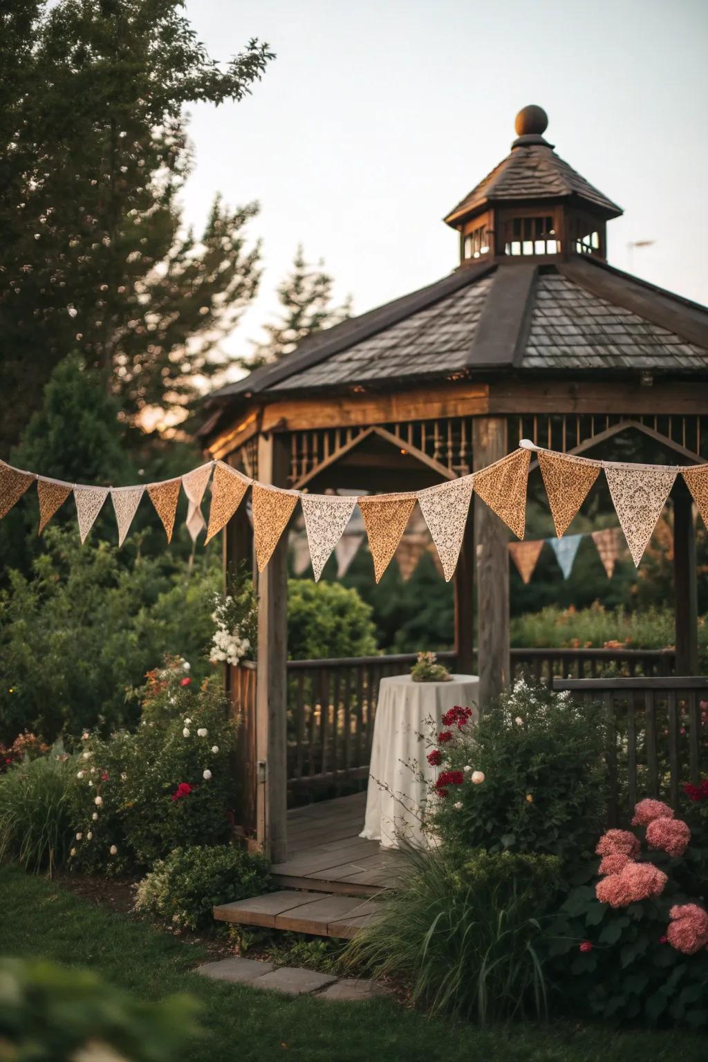 Fabric banners add rustic charm to your ceremony decor.