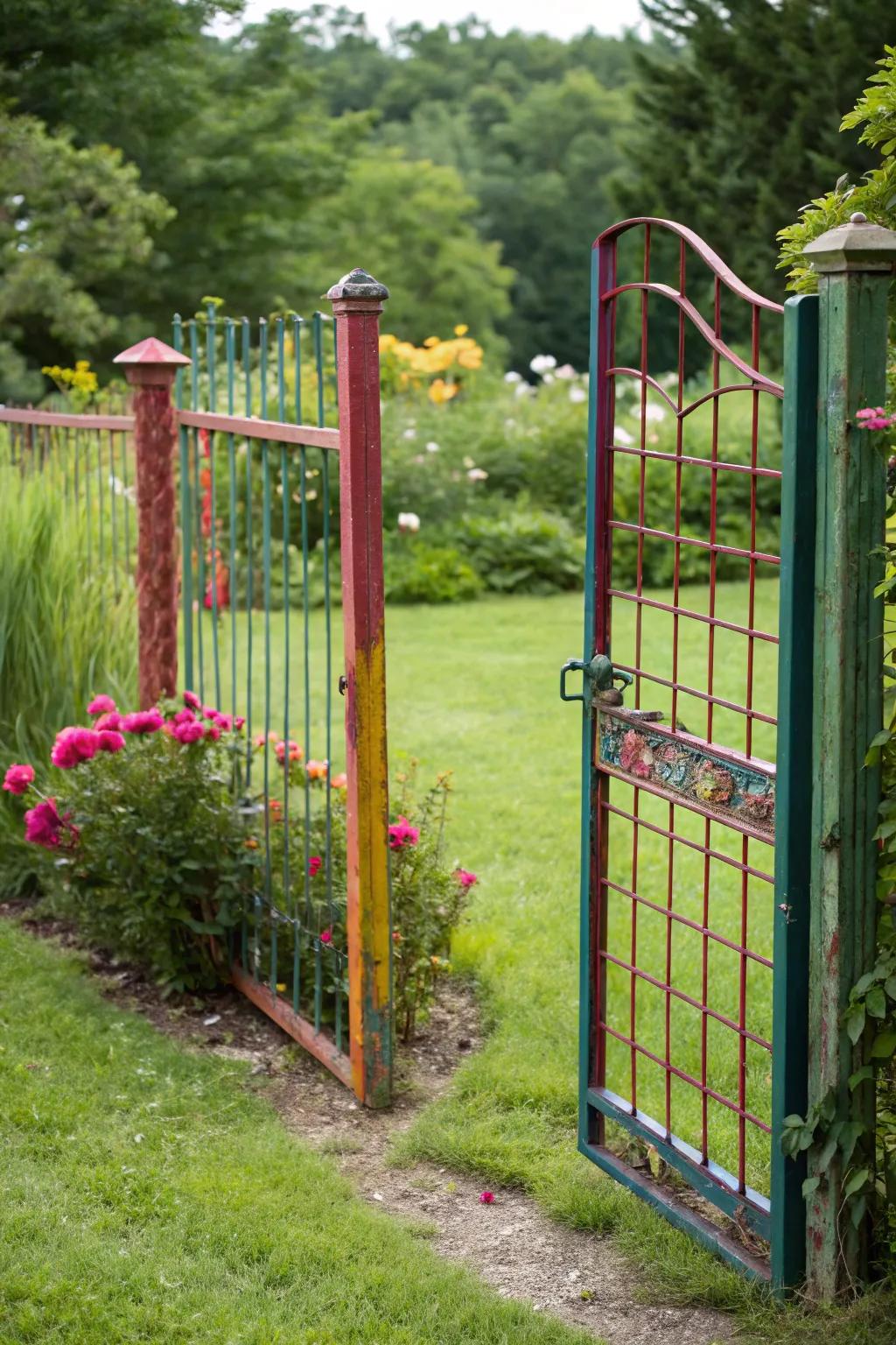 A splash of color adds personality and flair to your garden gate.