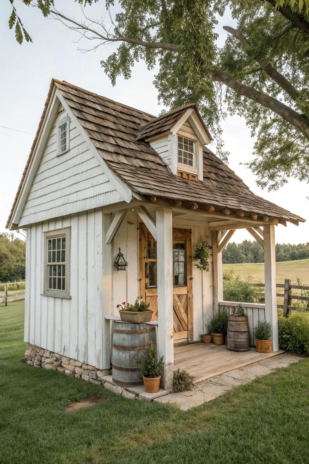 Farmhouse charm: a well house that's both cozy and timeless.