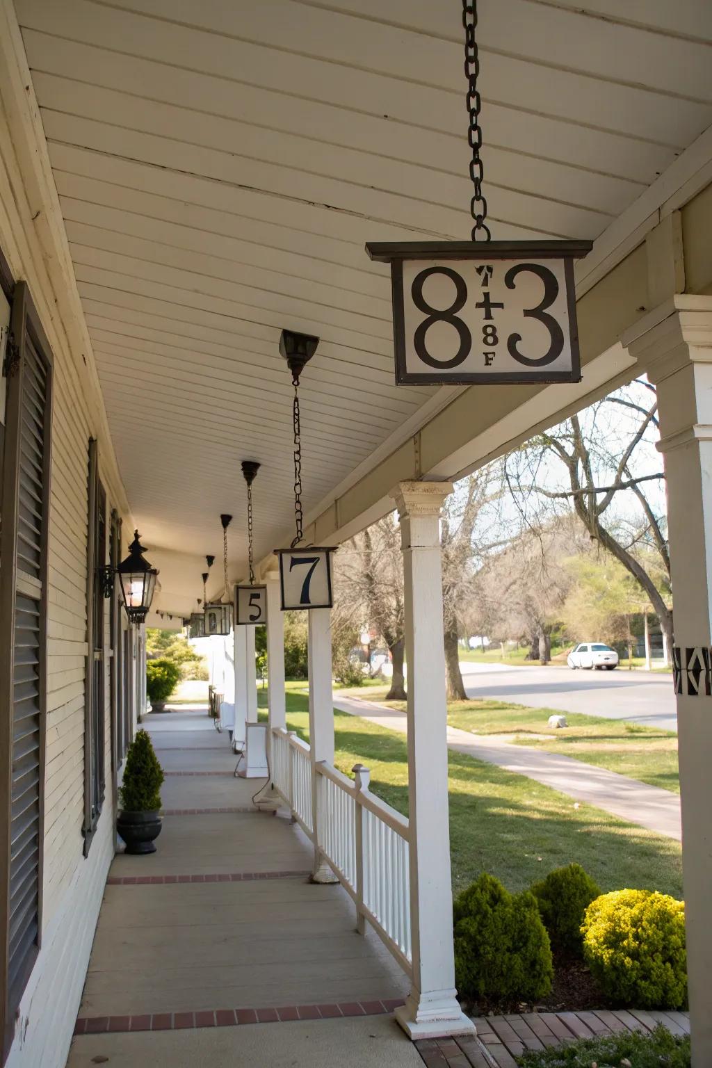 House numbers sheltered under a porch roof.