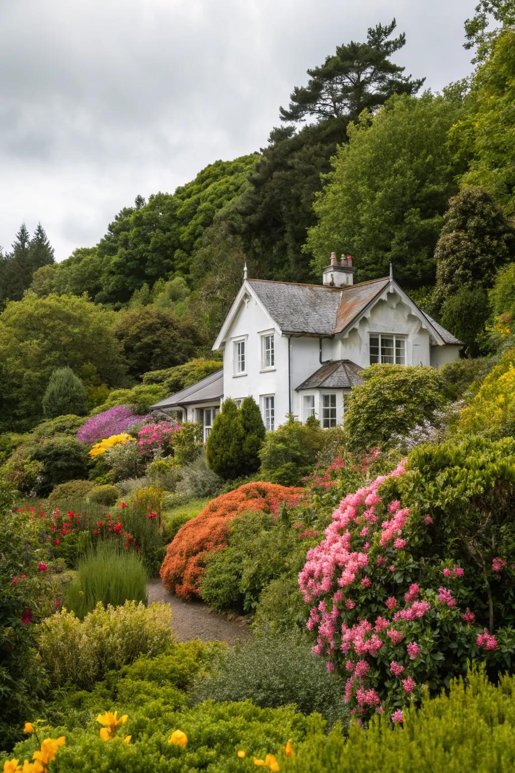 White paint beautifully complements a vibrant green landscape.