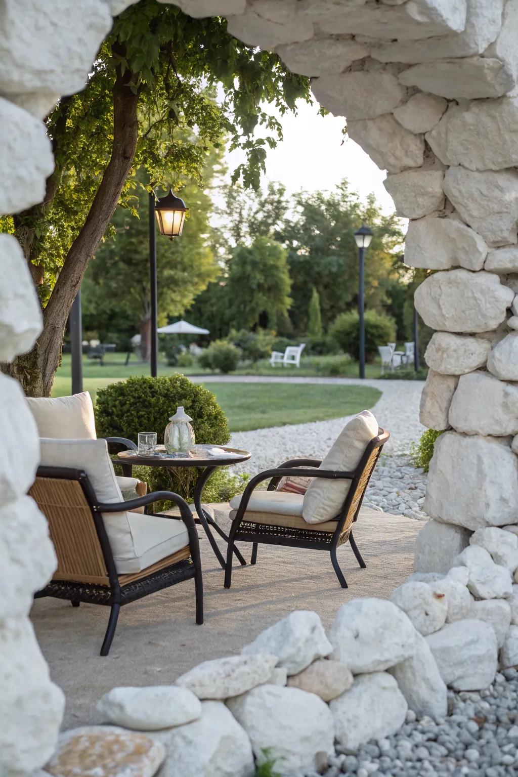 Define your seating area with the clean lines of white stones.