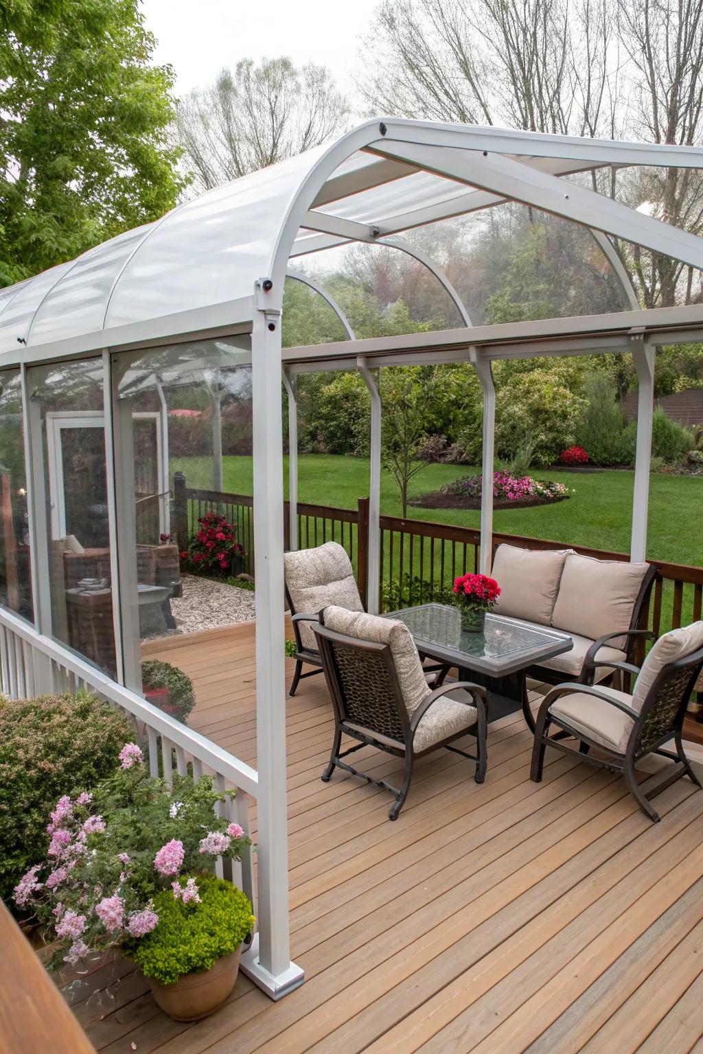 Vinyl enclosures extend patio usability through seasons.