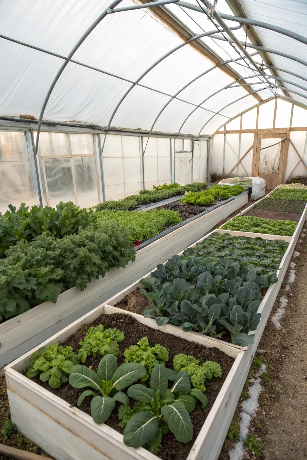 Cold frames adding versatility to a greenhouse.
