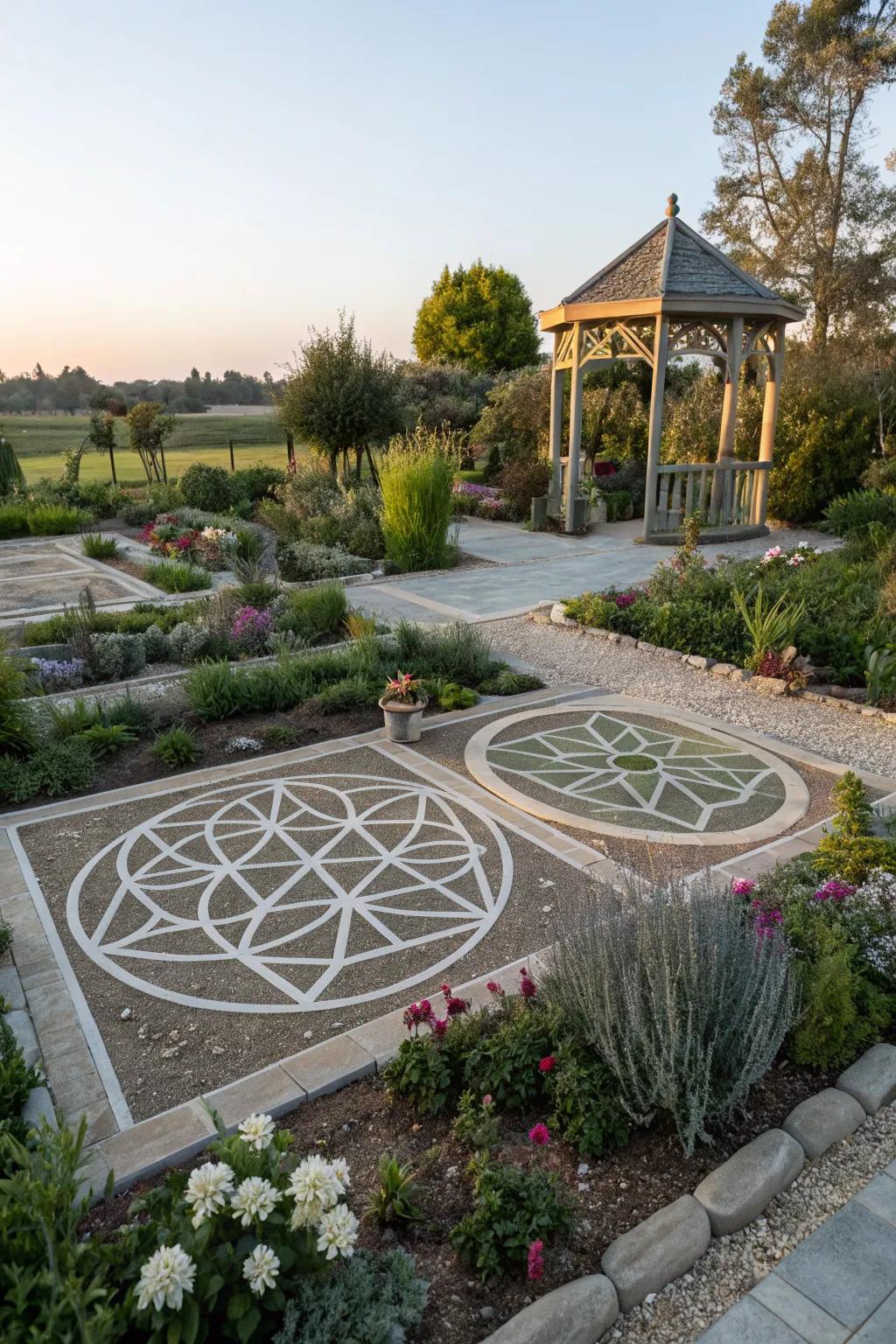 Sacred geometry layouts create harmony and mystical energy.