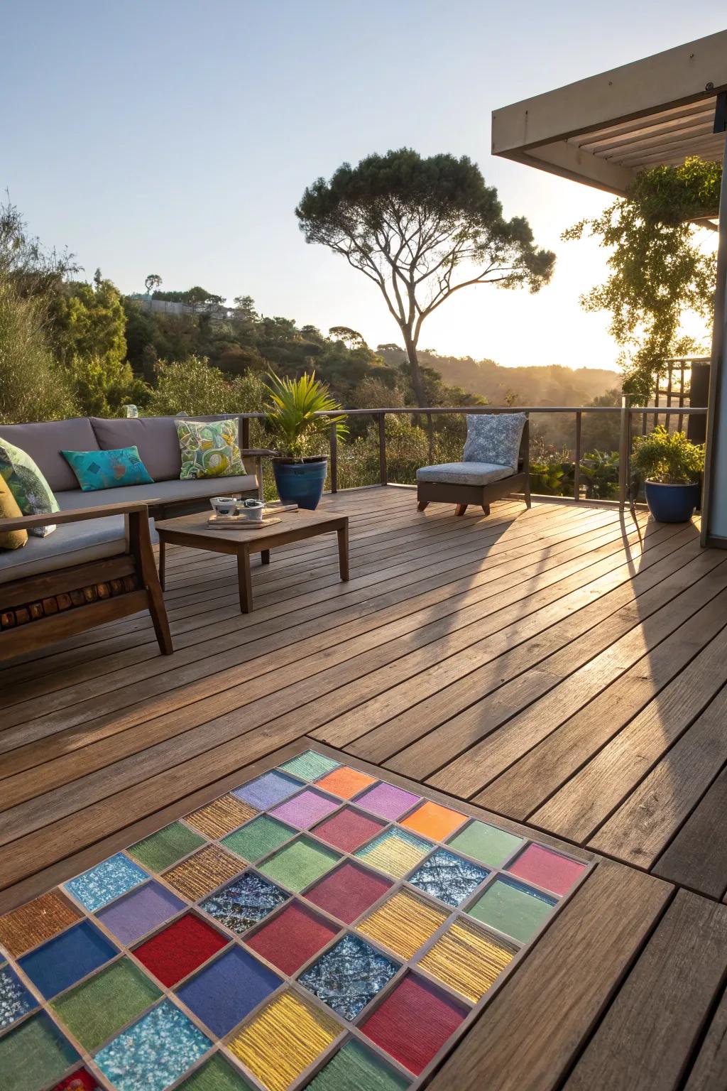 Glass tile accents bring color and sparkle to your deck.