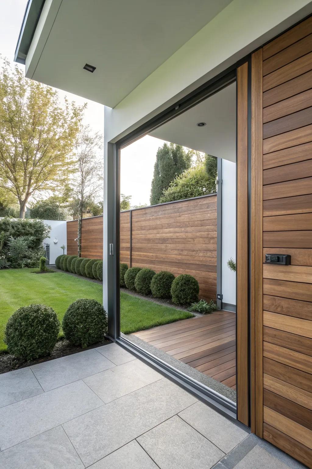 A sliding gate offers a sleek, space-saving solution.