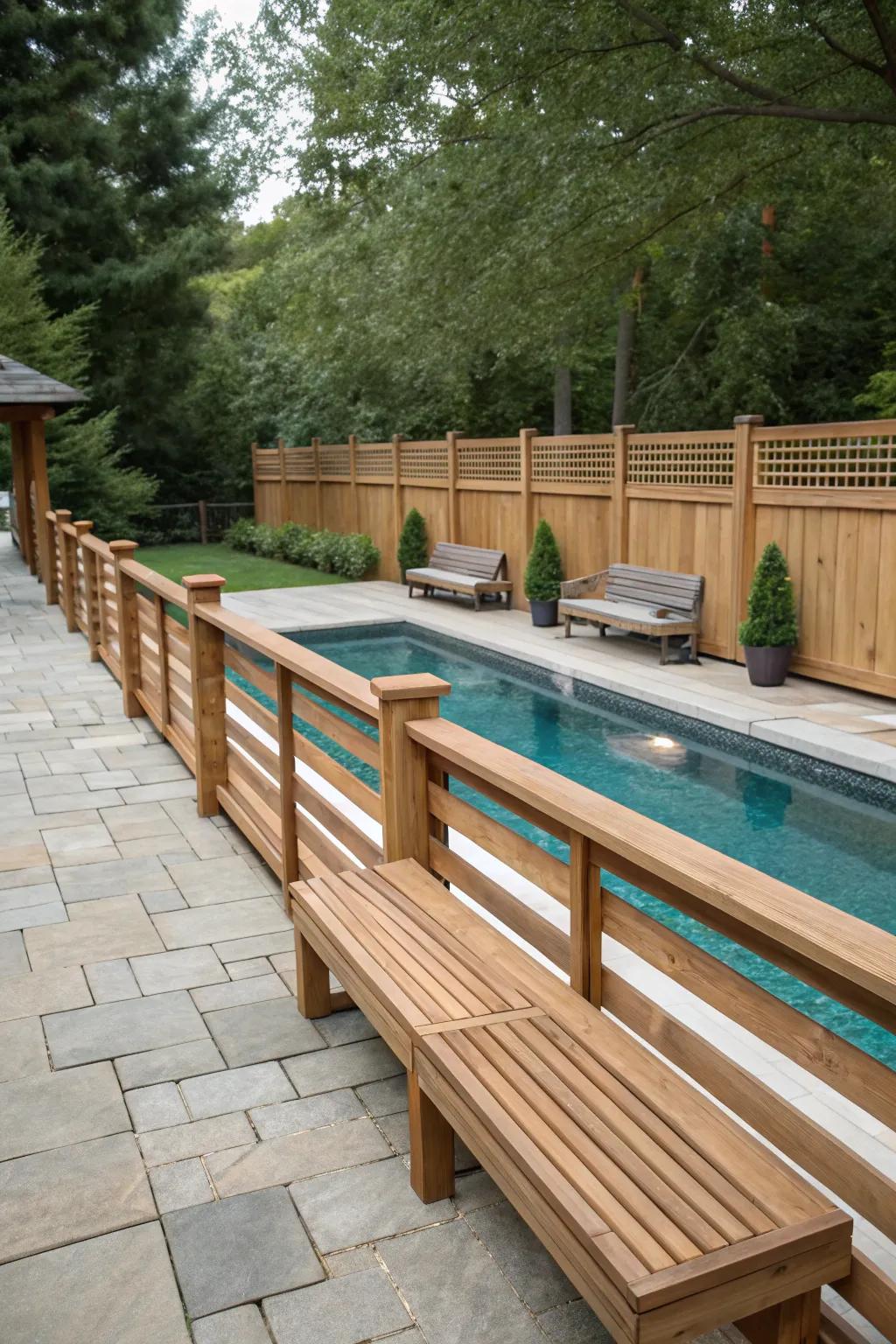Built-in seating adds comfort and practicality to your pool area.
