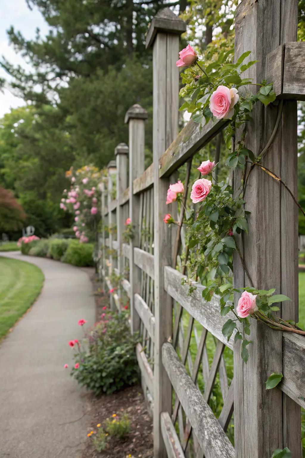 Trellis accents add elegance and support for climbing plants.